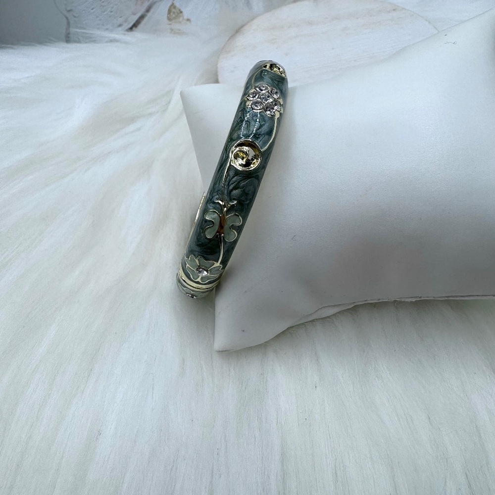 Gray Flower Enamel Cloisonne Bracelet Bangle Thick Style - Picture 7 of 7